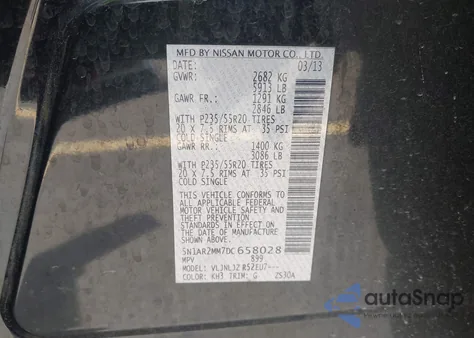 2013 Nissan Pathfinder Platinum from USA, damaged, VIN 5N1AR2MM7DC658028